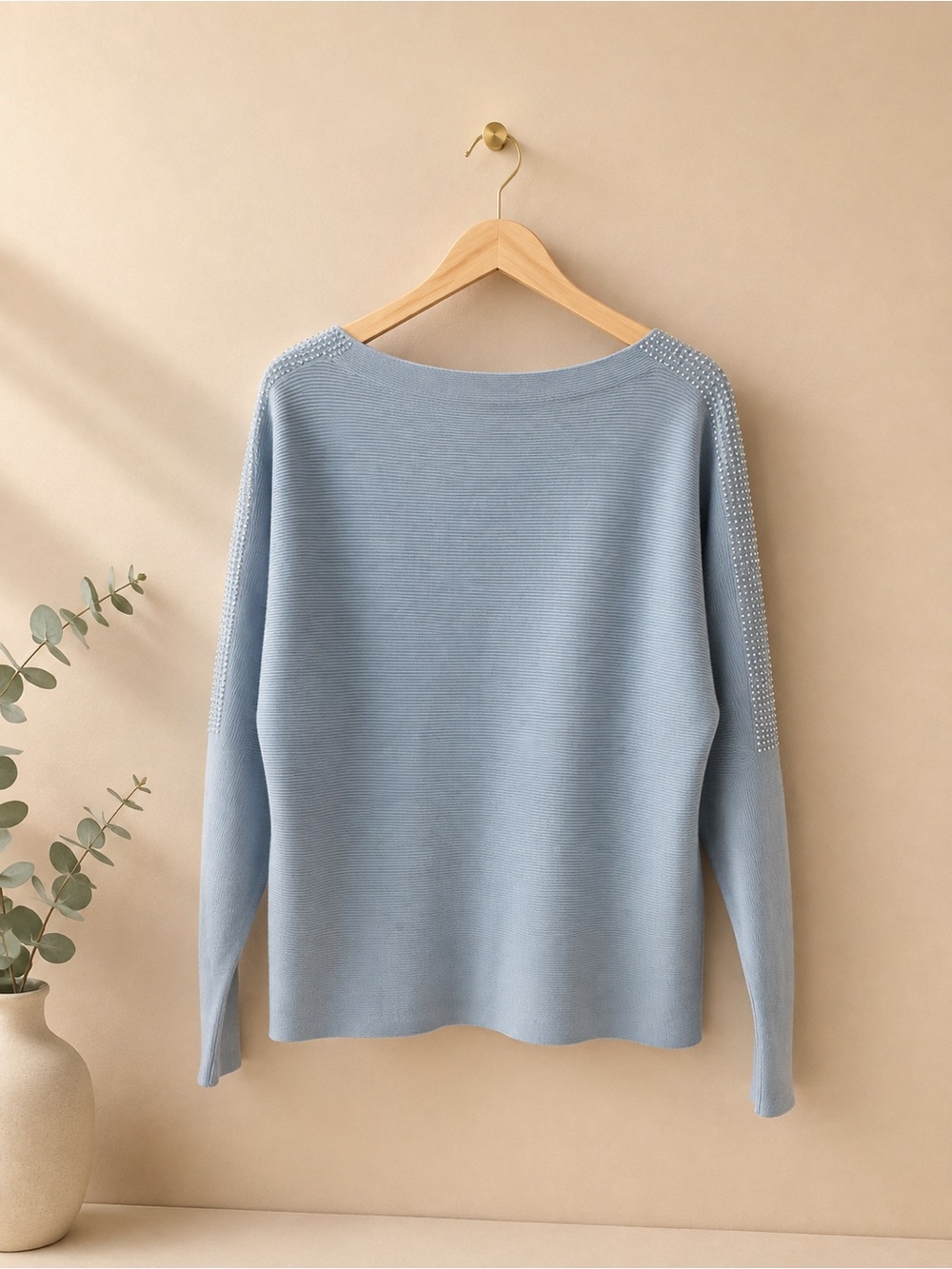 Light Blue Beaded Scoop-Neck Women's  light blue Sweater - Picture 4 of 4